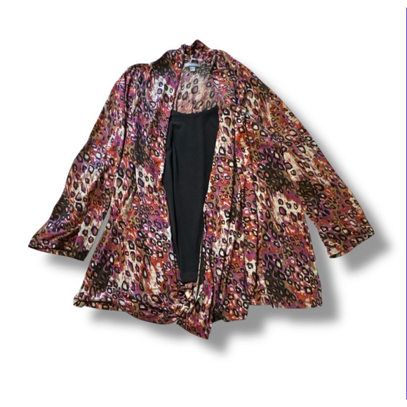 Essentials Tops - Essentials Layered Top Women 3X Black Animal Print Ruffle Cardigan Boho Chic